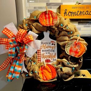 Handmade burlap thanksgiving wreath